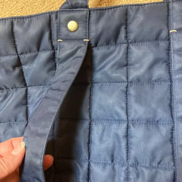 Clare V. Tropezienne Tote Quilted Puffer Bag Navy Blue Flaw inside Straps - Picture 4 of 7